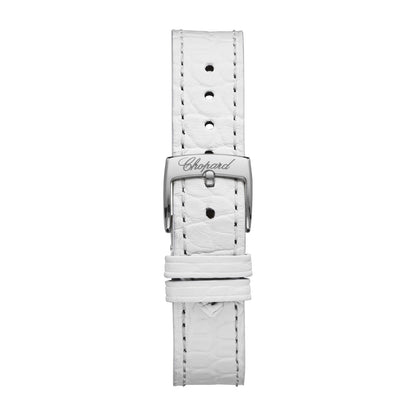 Chopard Happy Sport watch in 18k ethical rose gold and stainless steel with moving diamonds and sapphires, view 4