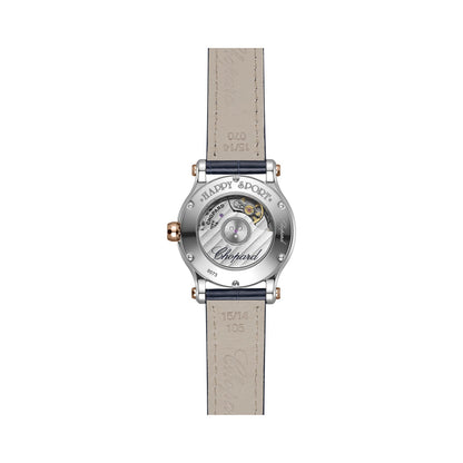 Chopard Happy Sport watch in 18k ethical rose gold and stainless steel with sapphires, view 2