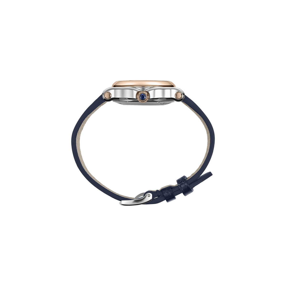 Chopard Happy Sport watch in 18k ethical rose gold and stainless steel with sapphires, view 3