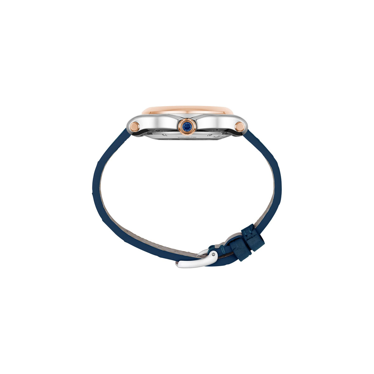 Chopard Happy Sport watch in 18k ethical rose gold and stainless steel with moving diamonds and sapphires, view 3