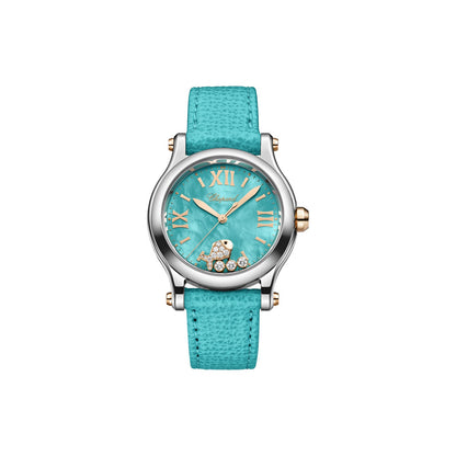 Chopard Happy Sport watch in 18k ethical rose gold and stainless steel with moving diamonds