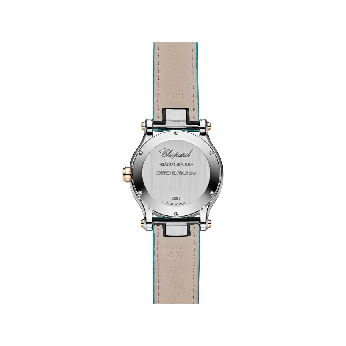 Chopard Happy Sport watch in 18k ethical rose gold and stainless steel with moving diamonds, view 2