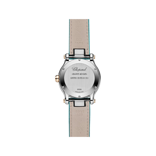 Chopard Happy Sport watch in 18k ethical rose gold and stainless steel with moving diamonds, view 2