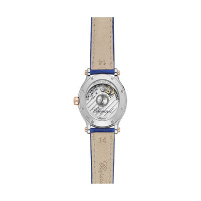 Chopard Happy Sport watch in 18k ethical rose gold and stainless steel with moving diamonds and sapphires, view 2