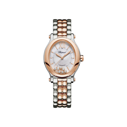 Chopard Happy Sport watch in 18k ethical rose gold and stainless steel with moving diamonds and sapphires