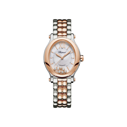 Chopard Happy Sport watch in 18k ethical rose gold and stainless steel with moving diamonds and sapphires