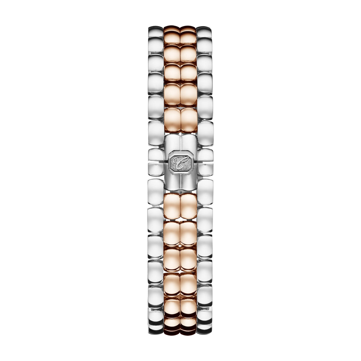 Chopard Happy Sport watch in 18k ethical rose gold and stainless steel with moving diamonds and sapphires, view 4