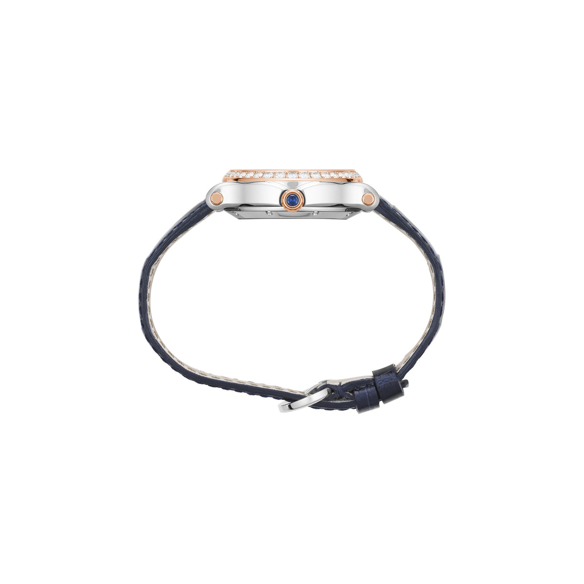 Chopard Happy Sport watch in 18k ethical rose gold and stainless steel with moving diamonds and sapphires, view 3