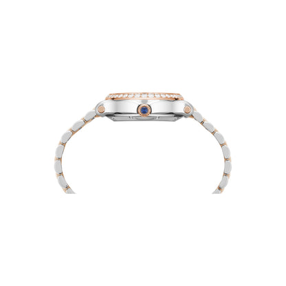 Chopard Happy Sport watch in 18k ethical rose gold and stainless steel with moving diamonds and sapphires, view 3