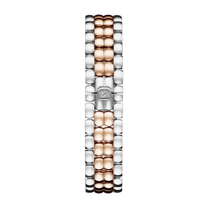 Chopard Happy Sport watch in 18k ethical rose gold and stainless steel with moving diamonds and sapphires, view 4