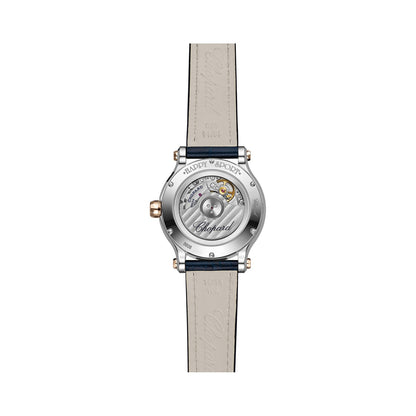 Chopard Happy Sport watch in 18k ethical rose gold and stainless steel with moving diamonds and sapphires, view 2
