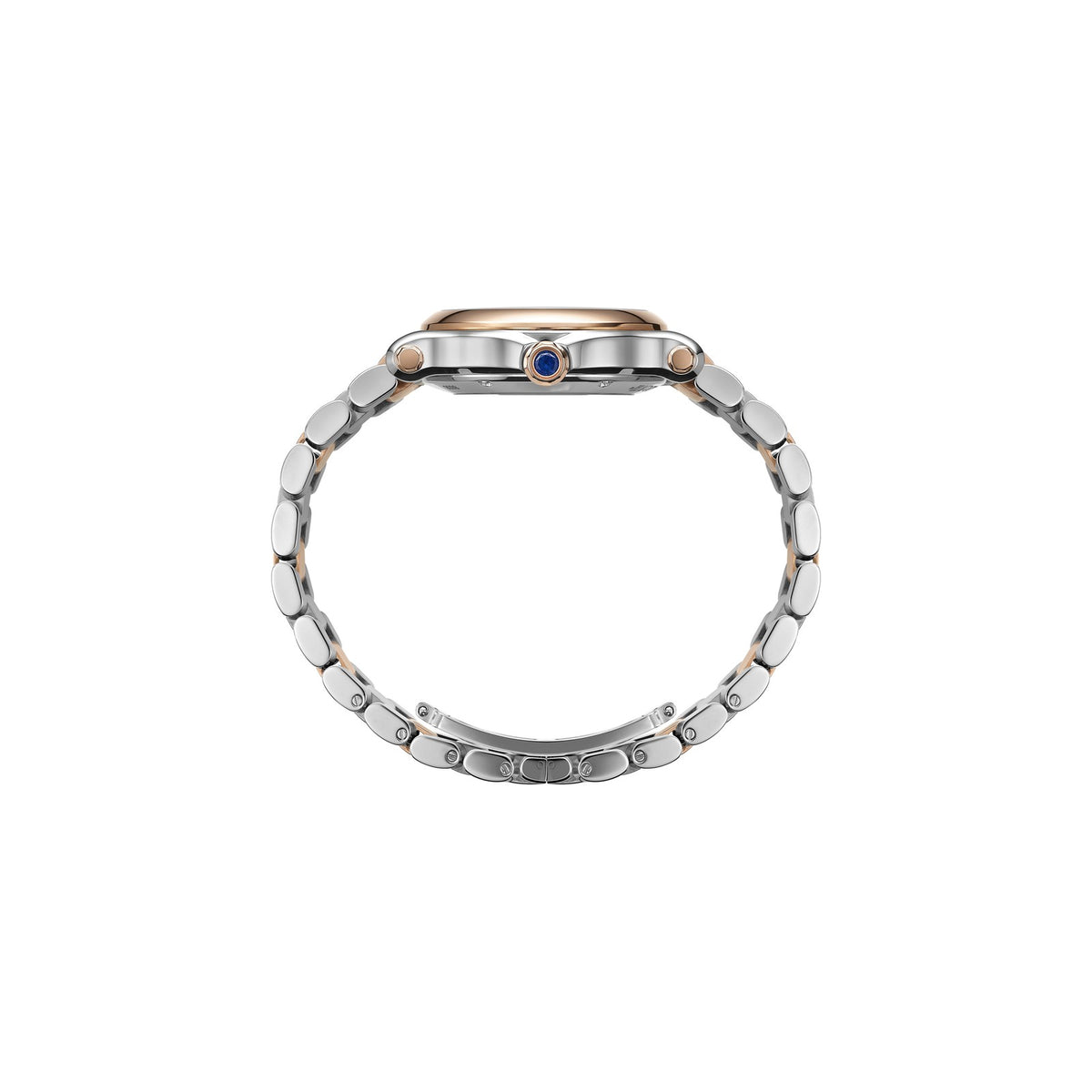 Chopard Happy Sport watch in 18k ethical rose gold and stainless steel with moving diamonds and sapphires, view 3