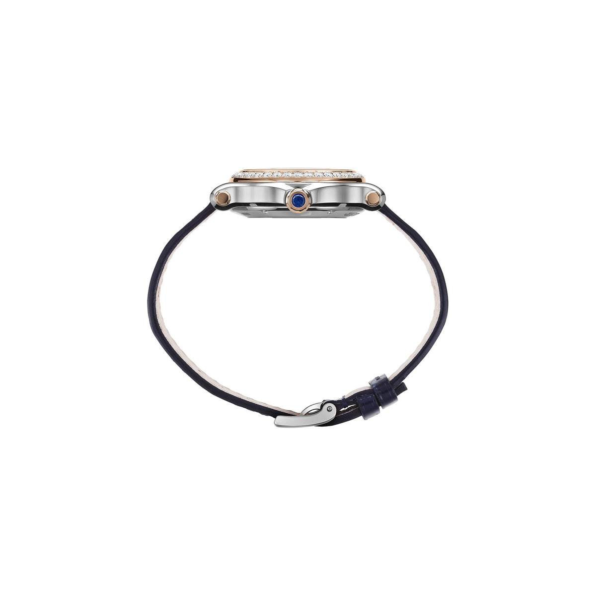 Chopard Happy Sport watch in 18k ethical rose gold and stainless steel with moving diamonds and sapphires, view 3