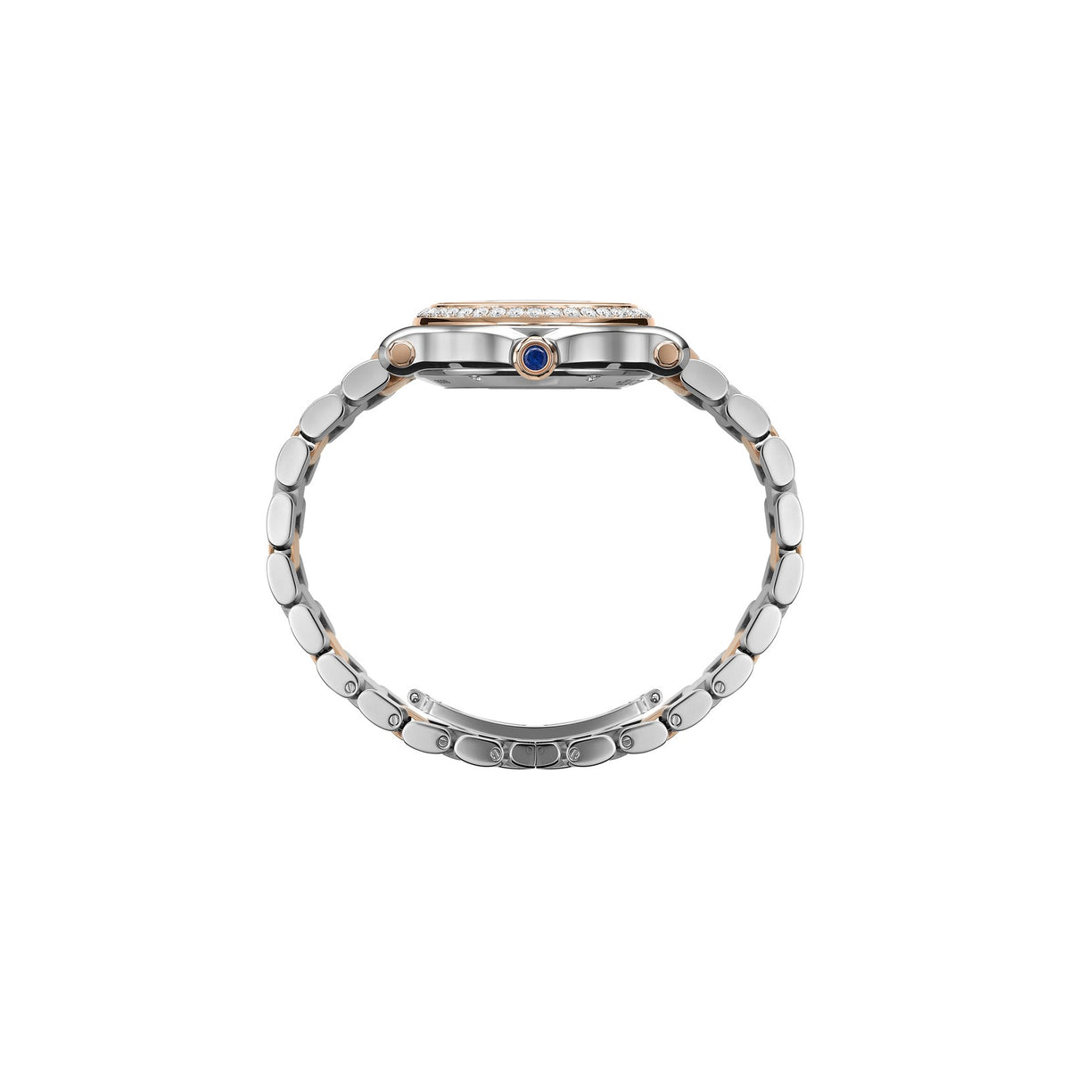 Chopard Happy Sport watch in 18k ethical rose gold and stainless steel with moving diamonds and sapphires, view 3
