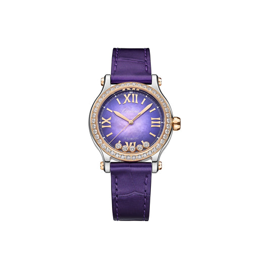 Chopard Happy Sport watch in 18k ethical rose gold and stainless steel with moving diamonds