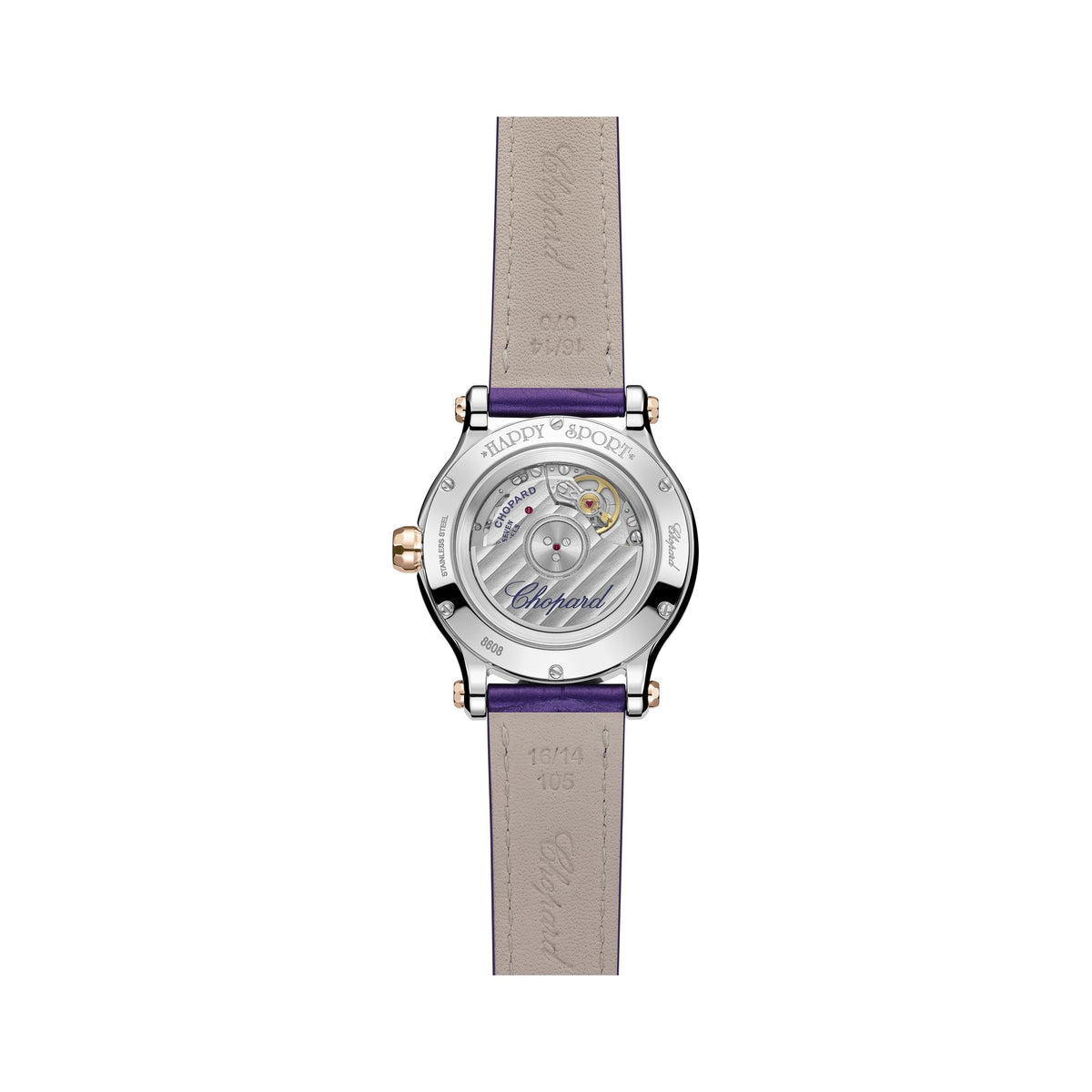 Chopard Happy Sport watch in 18k ethical rose gold and stainless steel with moving diamonds, view 2
