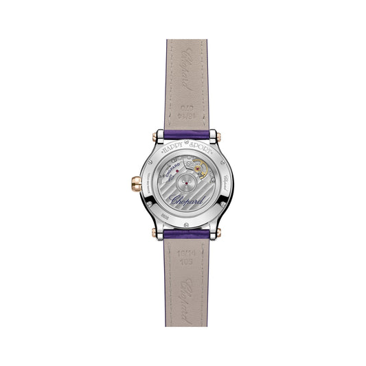 Chopard Happy Sport watch in 18k ethical rose gold and stainless steel with moving diamonds, view 2