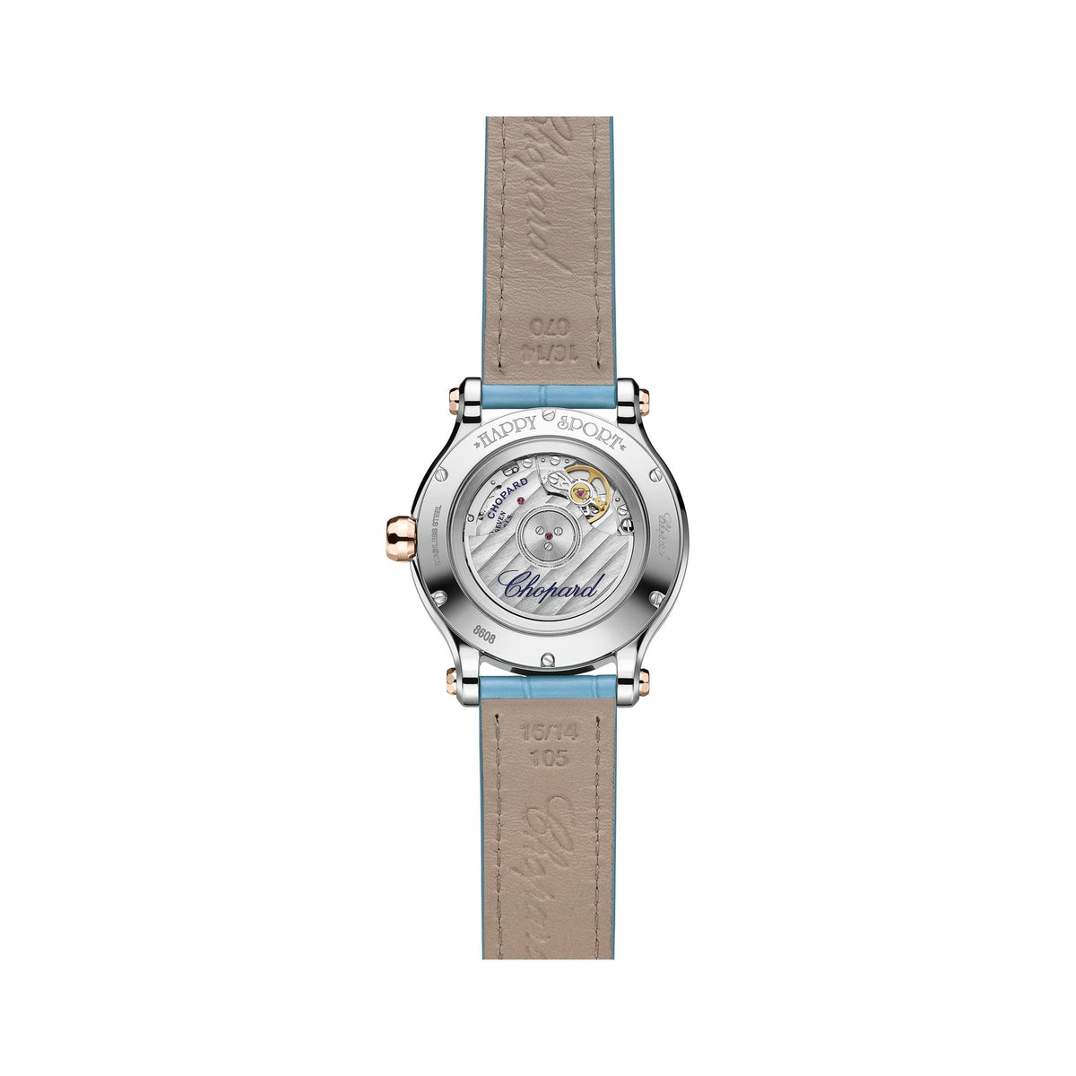Chopard Happy Sport watch in 18k ethical rose gold and stainless steel with moving diamonds, view 2