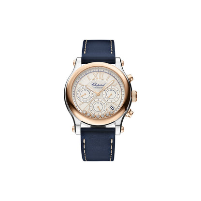 Chopard Happy Sport watch in 18k ethical rose gold and stainless steel with moving diamonds and sapphires