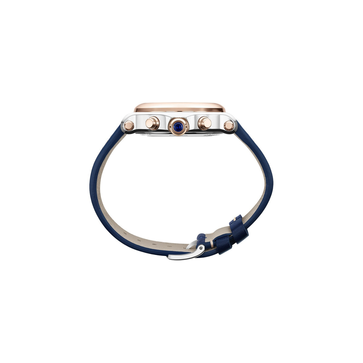 Chopard Happy Sport watch in 18k ethical rose gold and stainless steel with moving diamonds and sapphires, view 3