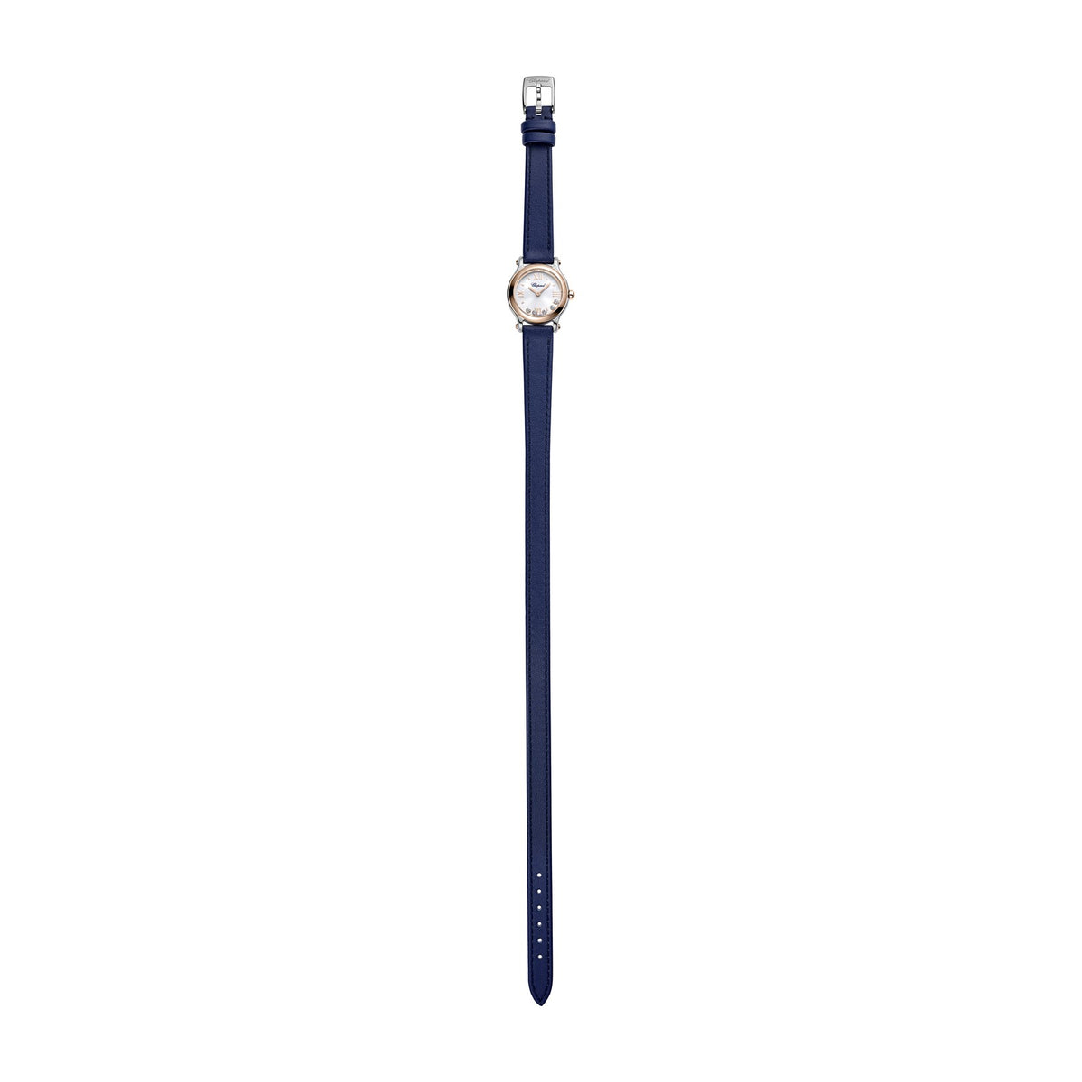 Chopard Happy Sport watch in 18k ethical rose gold and stainless steel with moving diamonds and sapphires, view 2