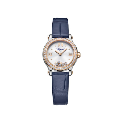 Chopard Happy Sport watch in 18k ethical rose gold and stainless steel with moving diamonds and sapphires