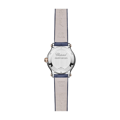 Chopard Happy Sport watch in 18k ethical rose gold and stainless steel with moving diamonds and sapphires, view 2
