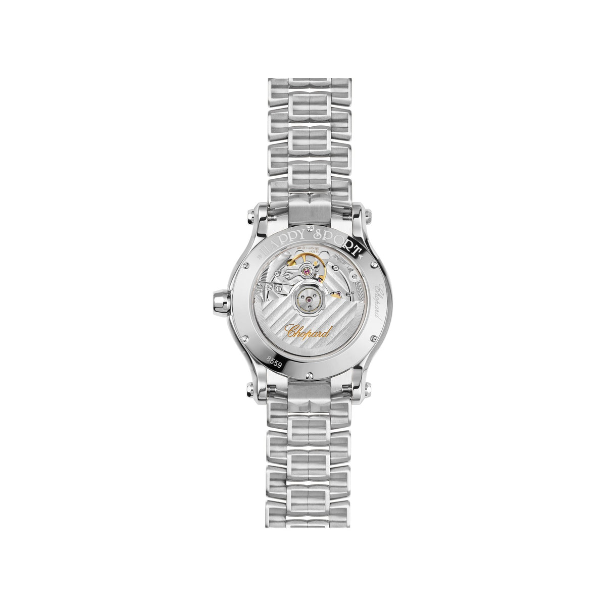 Chopard Happy Sport watch in stainless steel with moving diamonds, view 2