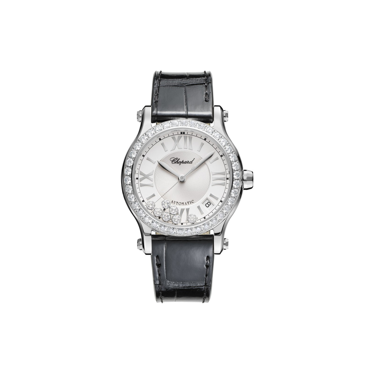 Chopard Happy Sport watch in stainless steel with moving diamonds and sapphires