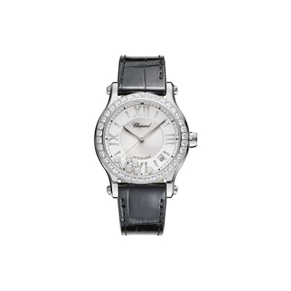 Chopard Happy Sport watch in stainless steel with moving diamonds and sapphires
