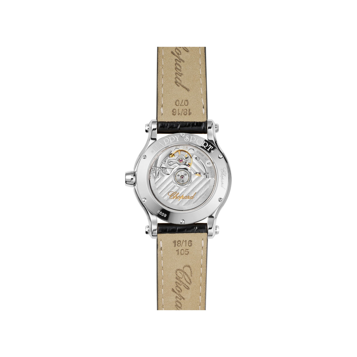 Chopard Happy Sport watch in stainless steel with moving diamonds and sapphires, view 2