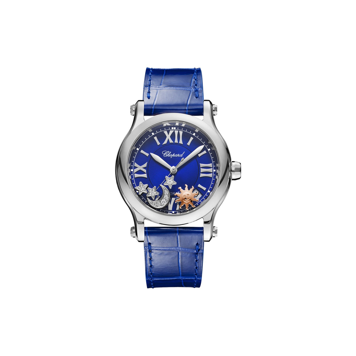 Chopard Happy Sport watch in stainless steel with moving diamonds and sapphires