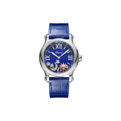 Chopard Happy Sport watch in stainless steel with moving diamonds and sapphires