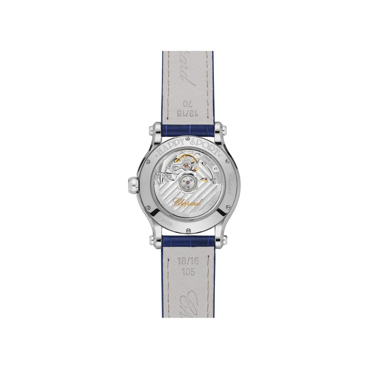 Chopard Happy Sport watch in stainless steel with moving diamonds and sapphires, view 2
