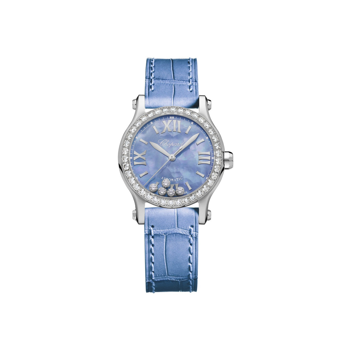 Chopard Happy Sport watch in stainless steel with moving diamonds and sapphires