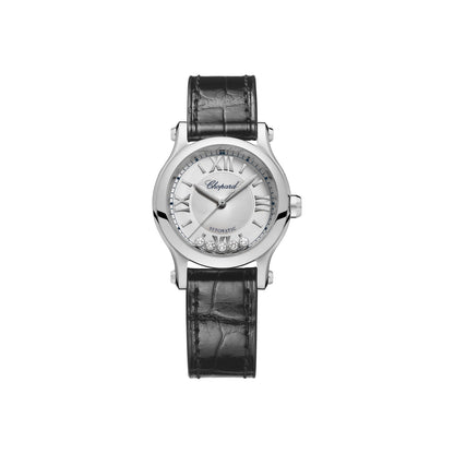 Chopard Happy Sport watch in stainless steel with moving diamonds and sapphires