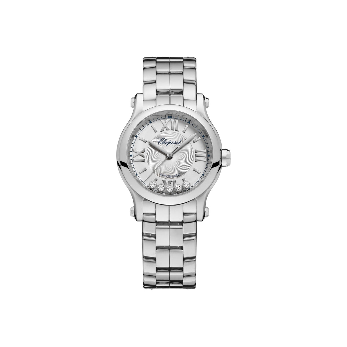 Chopard Happy Sport watch in stainless steel with moving diamonds and sapphires