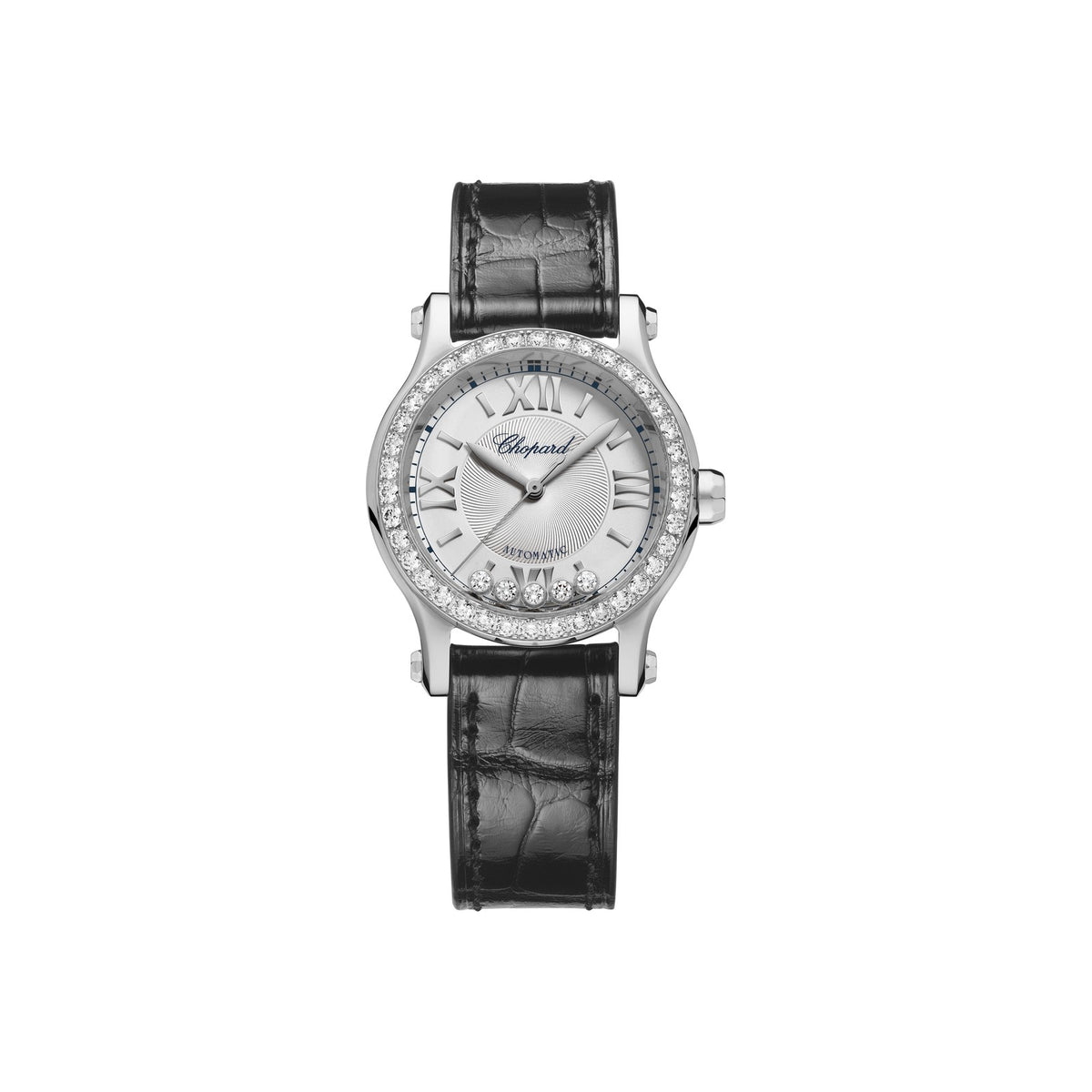 Chopard Happy Sport watch in stainless steel with moving diamonds and sapphires