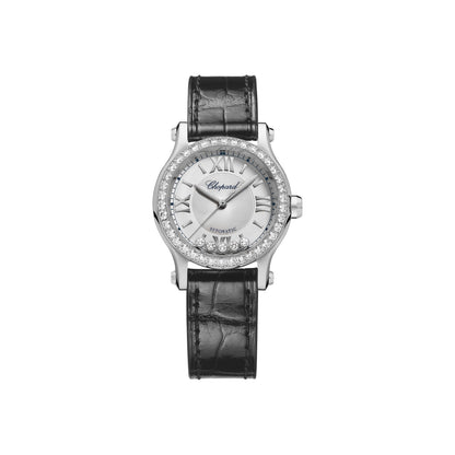Chopard Happy Sport watch in stainless steel with moving diamonds and sapphires
