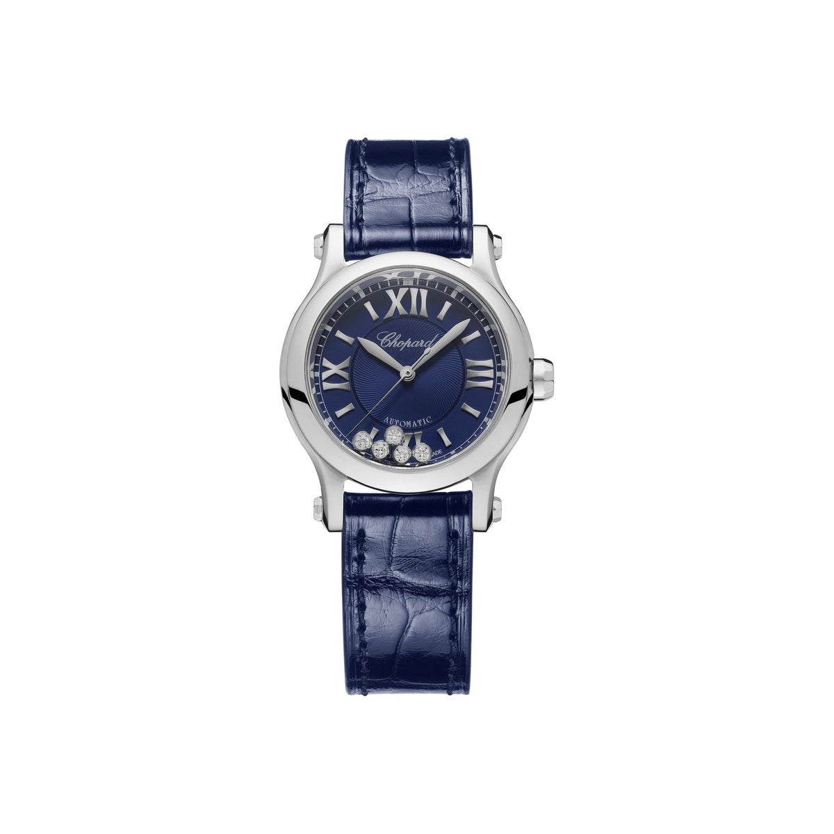Chopard Happy Sport watch in stainless steel with moving diamonds and sapphires