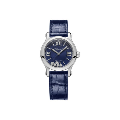 Chopard Happy Sport watch in stainless steel with moving diamonds and sapphires