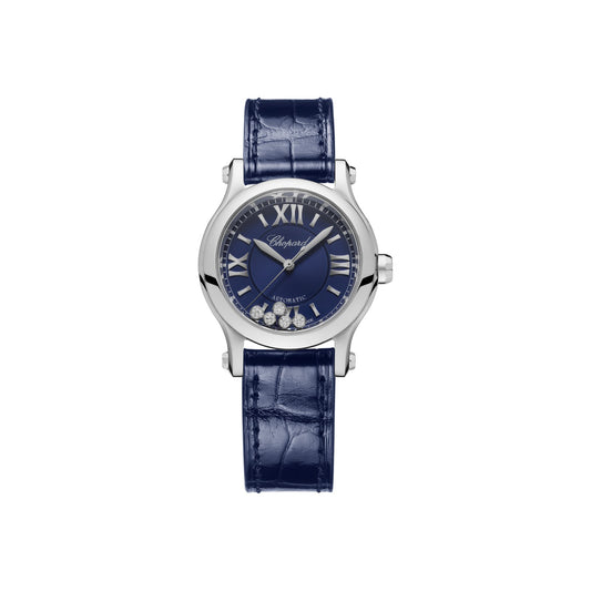 Chopard Happy Sport watch in stainless steel with moving diamonds and sapphires