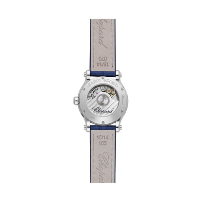 Chopard Happy Sport watch in stainless steel with moving diamonds and sapphires, view 2