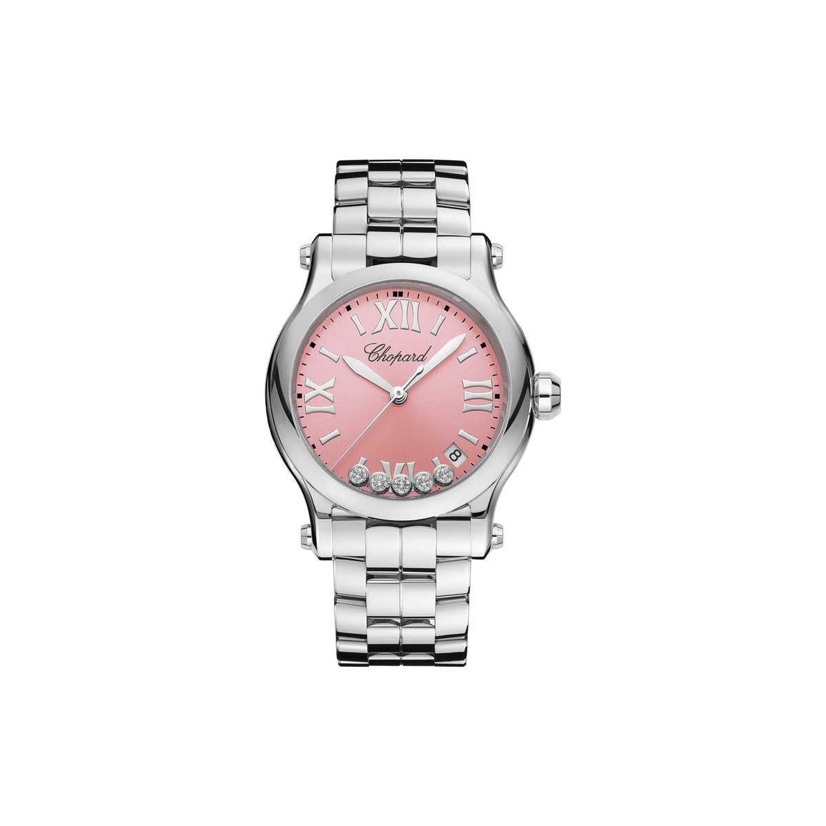 Chopard Happy Sport watch in stainless steel with moving diamonds and sapphires