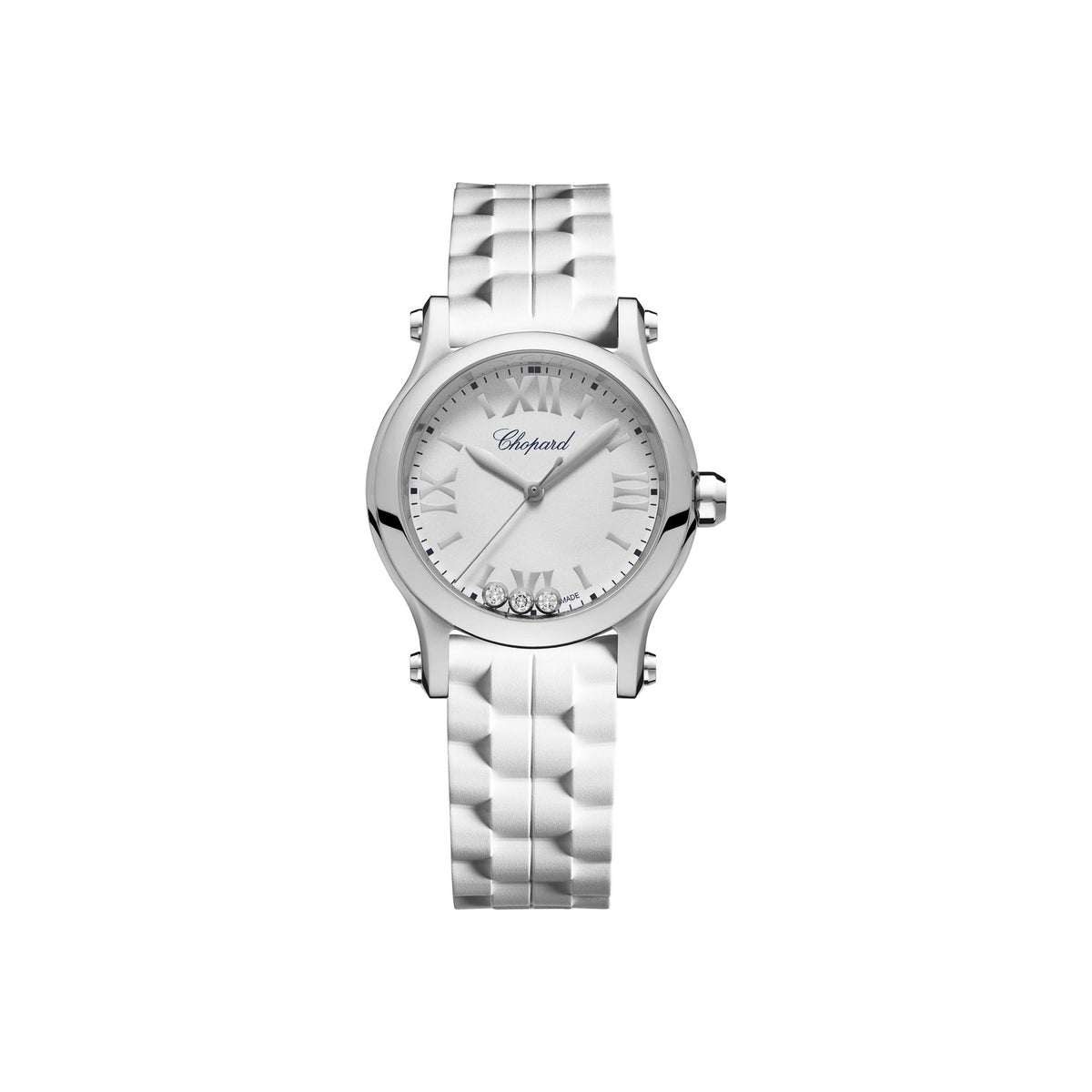 Chopard Happy Sport watch in stainless steel with moving diamonds and sapphires