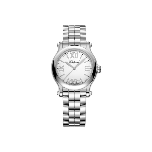 Chopard Happy Sport watch in stainless steel with moving diamonds and sapphires