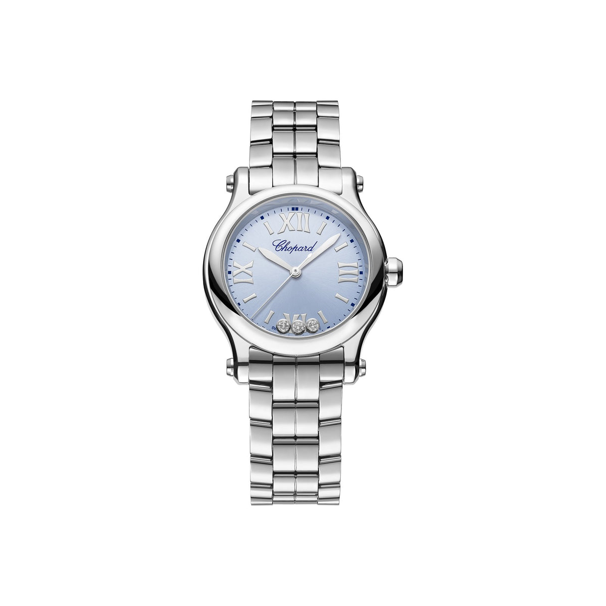 Chopard Happy Sport watch in stainless steel with moving diamonds and sapphires