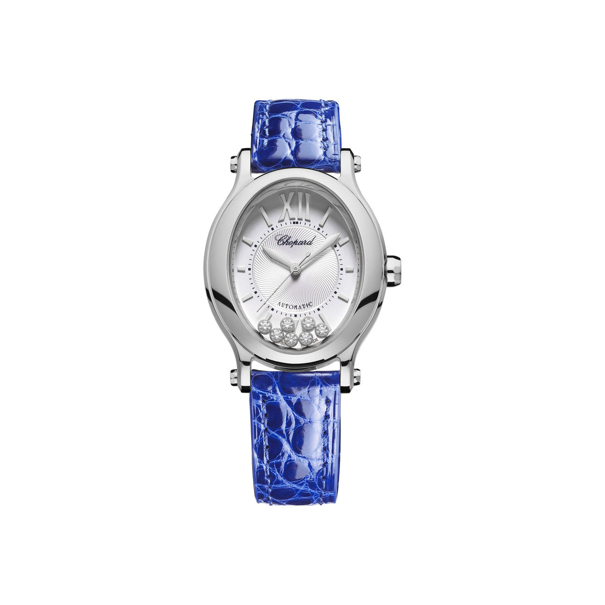 Chopard Happy Sport watch in stainless steel with moving diamonds and sapphires