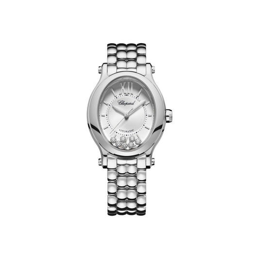 Chopard Happy Sport watch in stainless steel with moving diamonds and sapphires