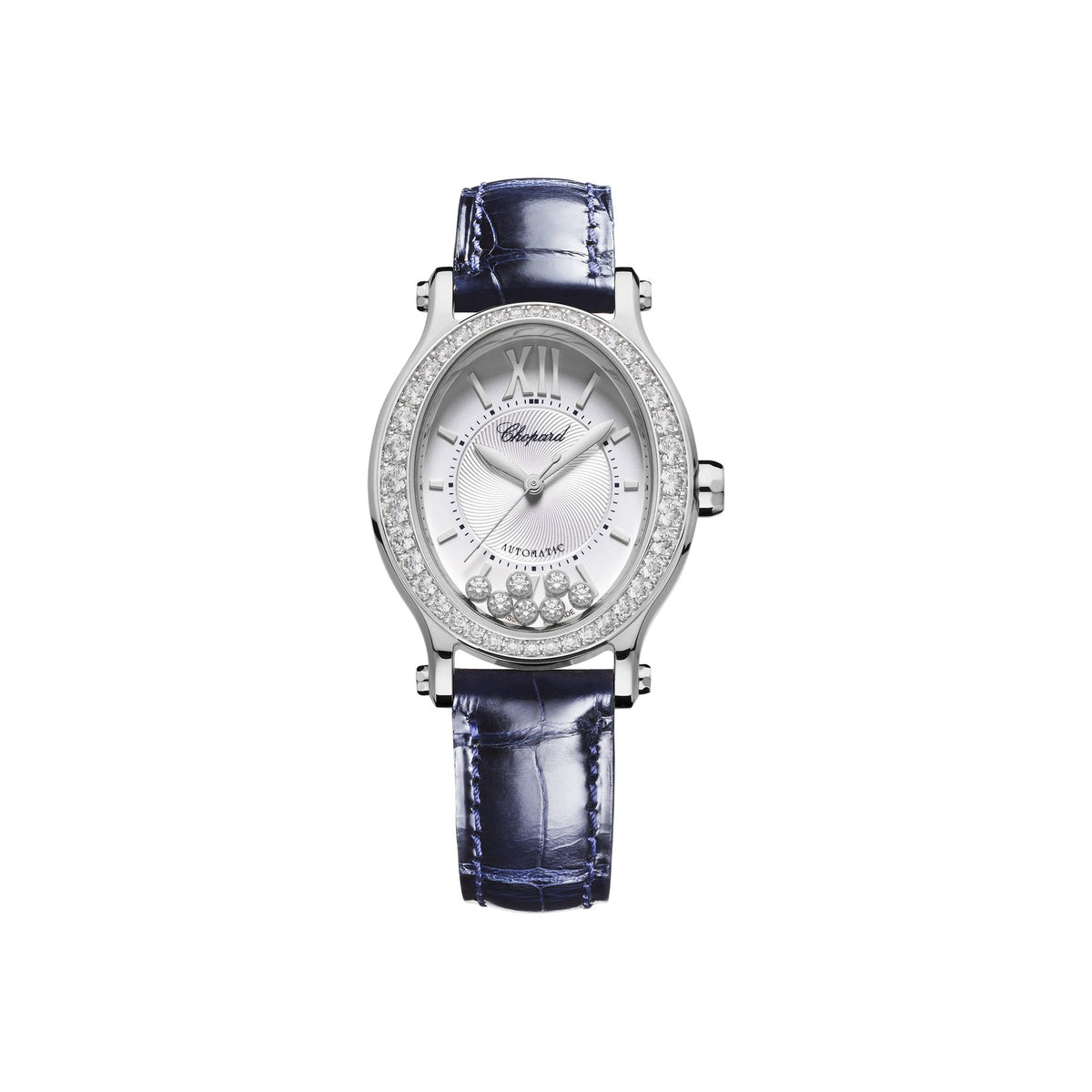 Chopard Happy Sport watch in stainless steel with moving diamonds and sapphires